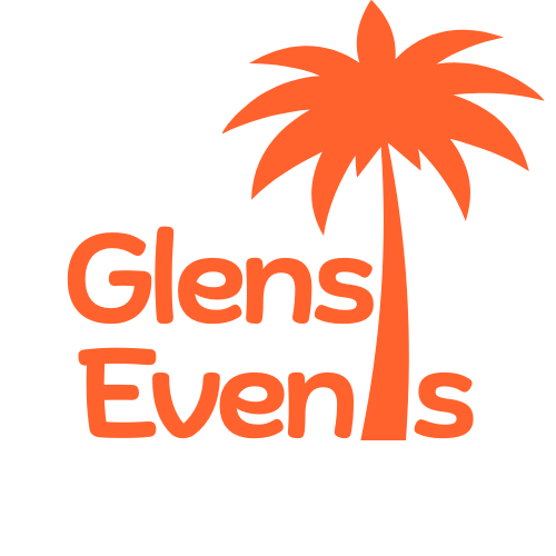 Glens Events Rental Services logo with a palm